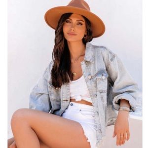 Vici Well Worn Distressed Denim Jacket - Denim Stripe - Women’s Size Medium